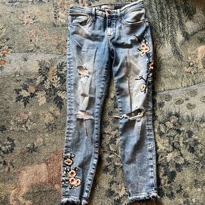 Mavi Blue Distressed Tess Jeans with Floral Embroidery